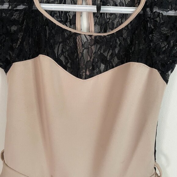Beige Peplum Top with Black Lace - Picture 2 of 9